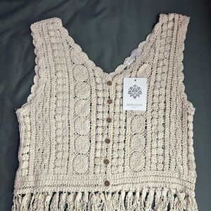 NWT Rebellion Crochet Fringe Top